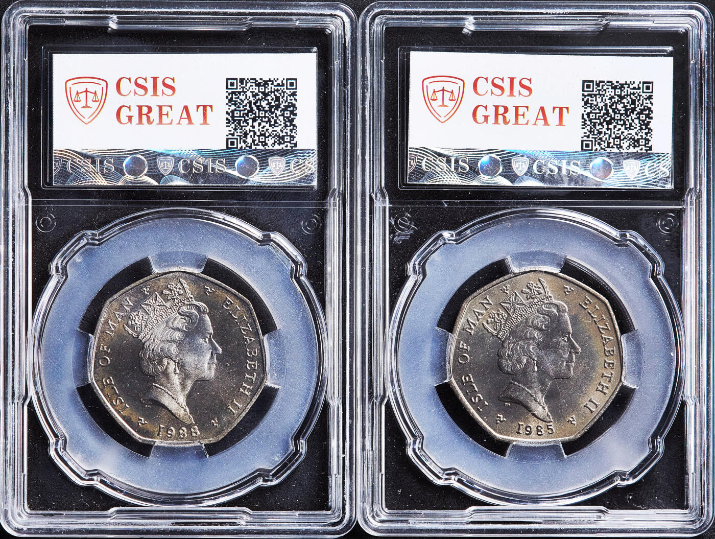 【俄甄集藏】2026年(050)04-01星期三 晚 19:30 全场包邮 英属马恩岛1980-1988年圣诞节50便士纪念币10枚一组，信泰 MS64-MS66，发行量均为30000枚