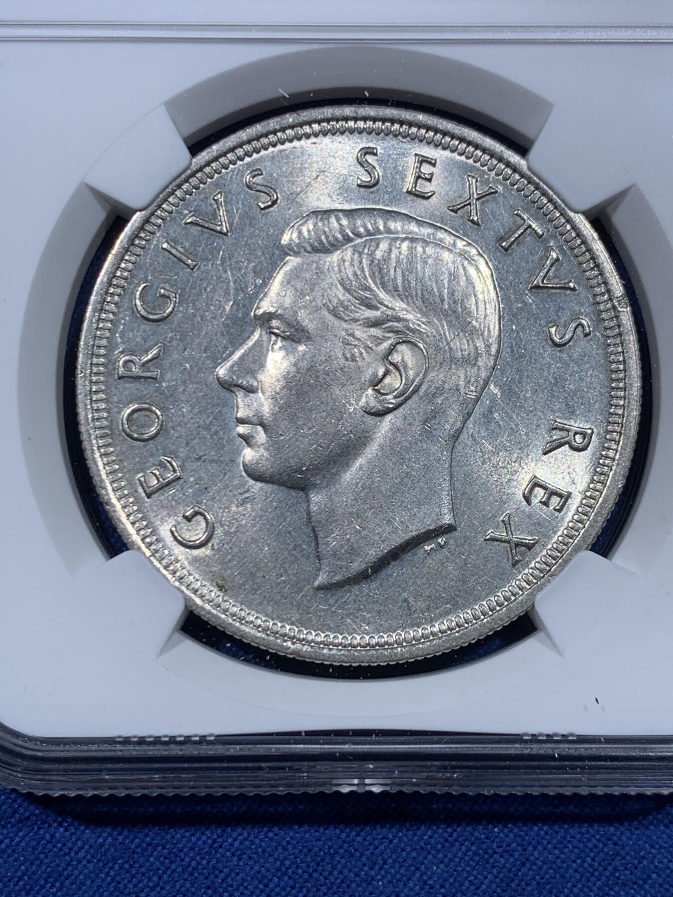 《竞宝斋》第475场 周日，周一 2场连拍 （全场包邮）欢迎送拍 NGC UNCD 南非1952年发现开普敦建城300周年5先令银币