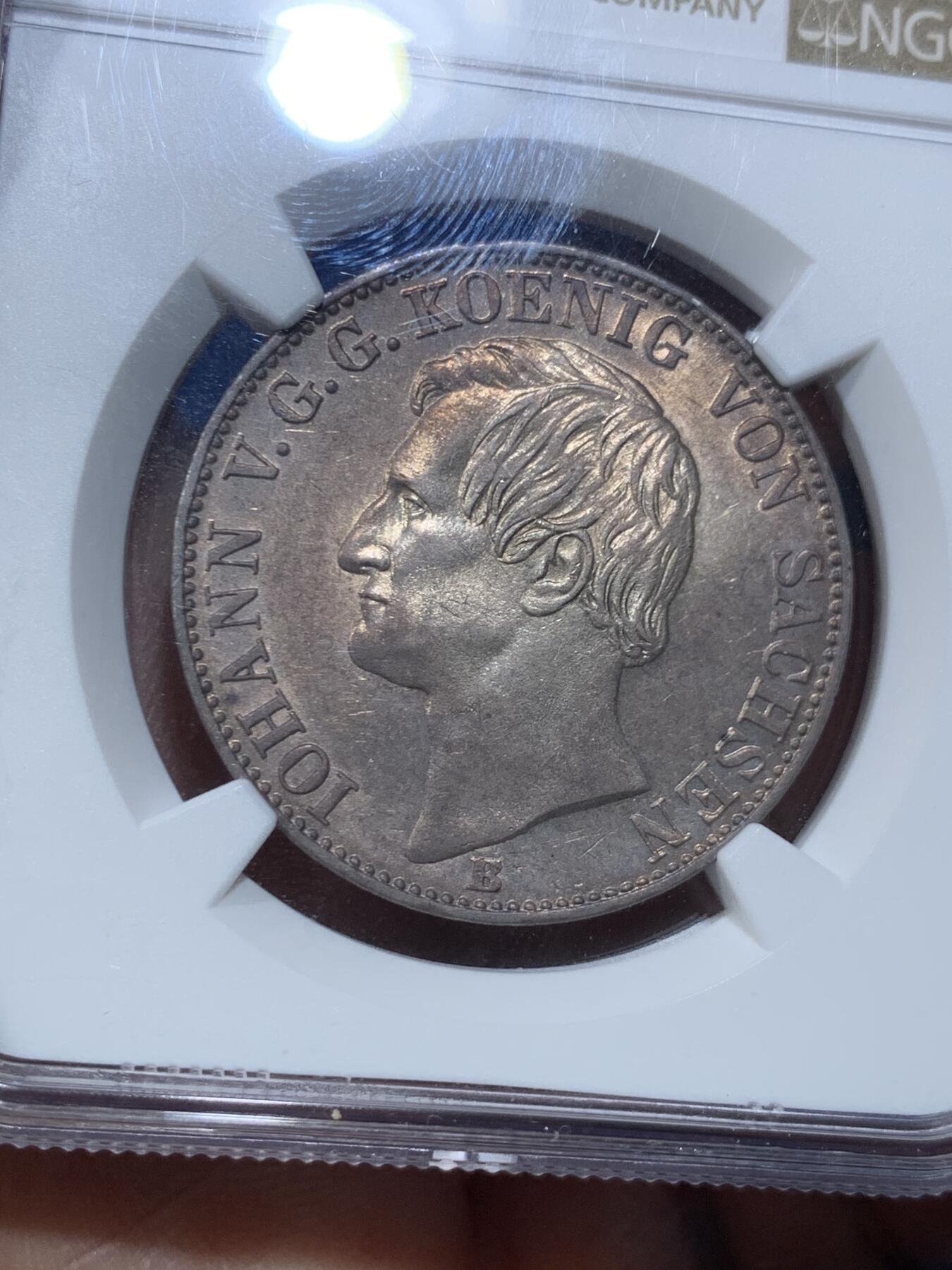 《竞宝斋》第475场 周日，周一 2场连拍 （全场包邮）欢迎送拍 NGC AU58 德国 1860 萨克森矿业泰勒 略感低评