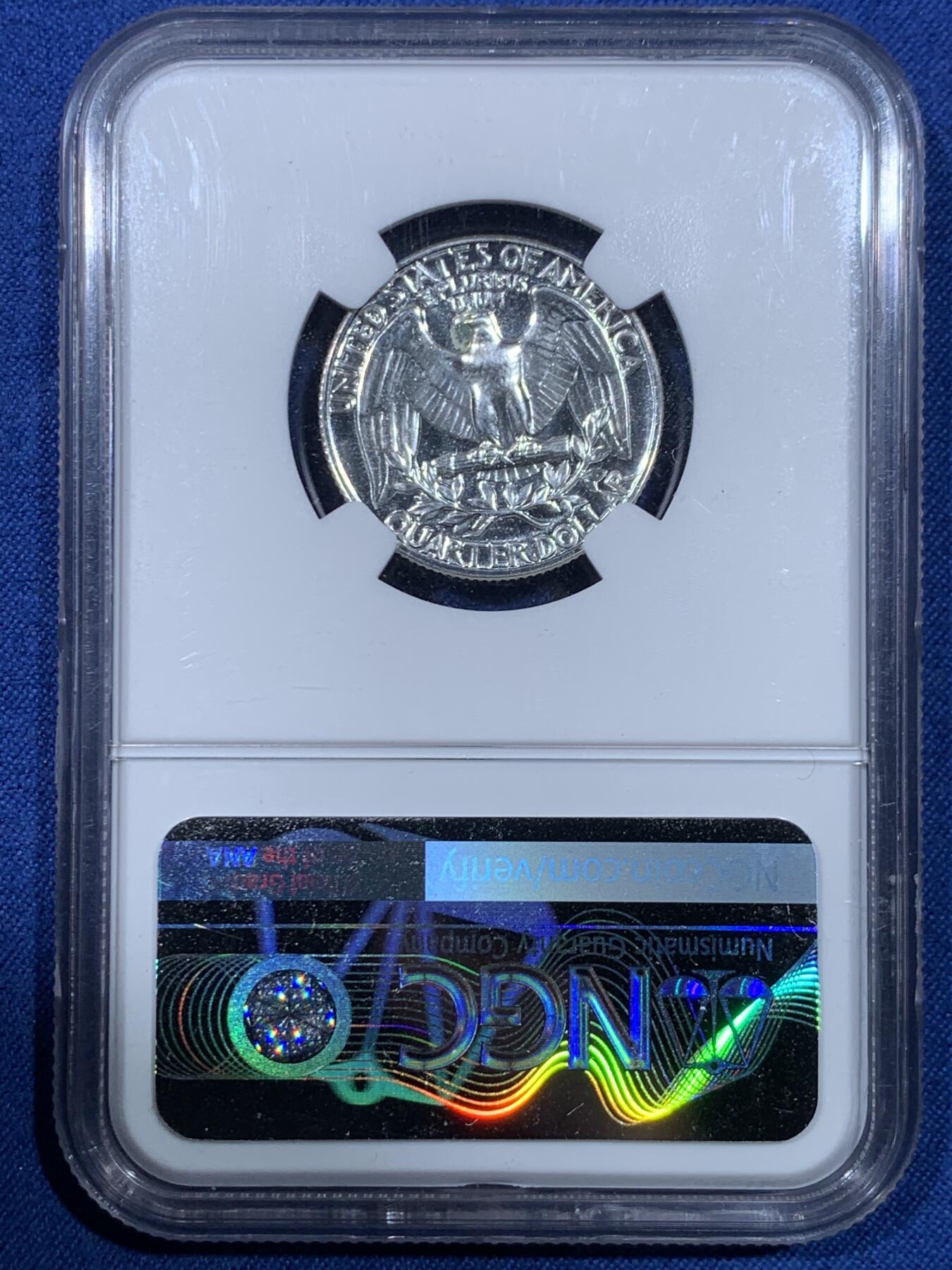 《竞宝斋》第475场 周日，周一 2场连拍 （全场包邮）欢迎送拍 NGC PF67 美国1963年华盛顿25分银币 少见精制版本 盒子上沿有磕