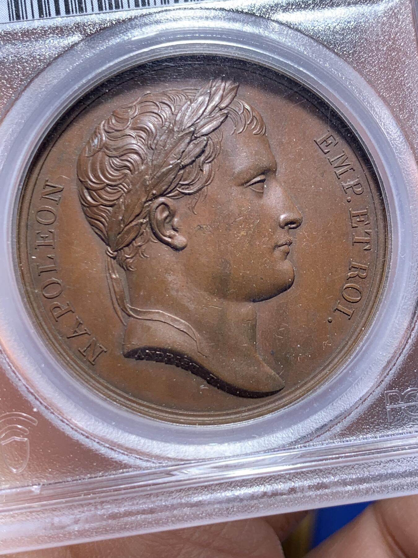 《竞宝斋》第475场 周日，周一 2场连拍 （全场包邮）欢迎送拍 PCGS SP64 季军分 法国1806年拿破仑一世耶拿之战原铸铜章 巴黎造币厂极美巧克力包浆 加厚盒