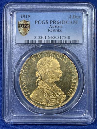 《竞宝斋》第475场 周日，周一 2场连拍 （全场包邮）欢迎送拍 - PCGS PR64DCAM 奥地利1915年弗朗茨一世4杜卡特金币，13.96克，986金。实际铸造于1920-1936年左右 主要用于储备和对外贸易，精制版本少见  