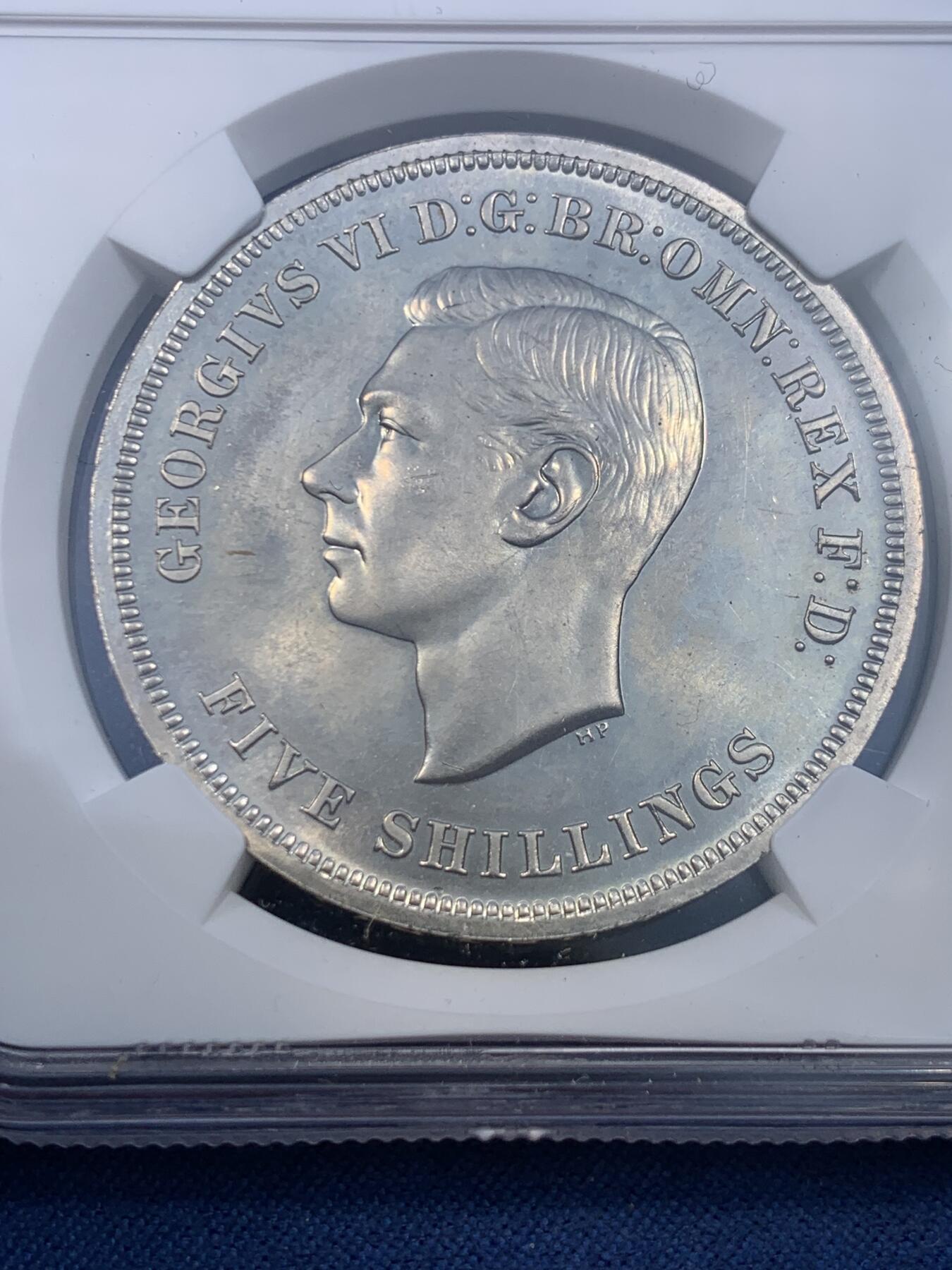 《竞宝斋》第475场 周日，周一 2场连拍 （全场包邮）欢迎送拍 NGC PL64 英国1951年乔治六世镍马剑克朗 最后的马剑 状态不错