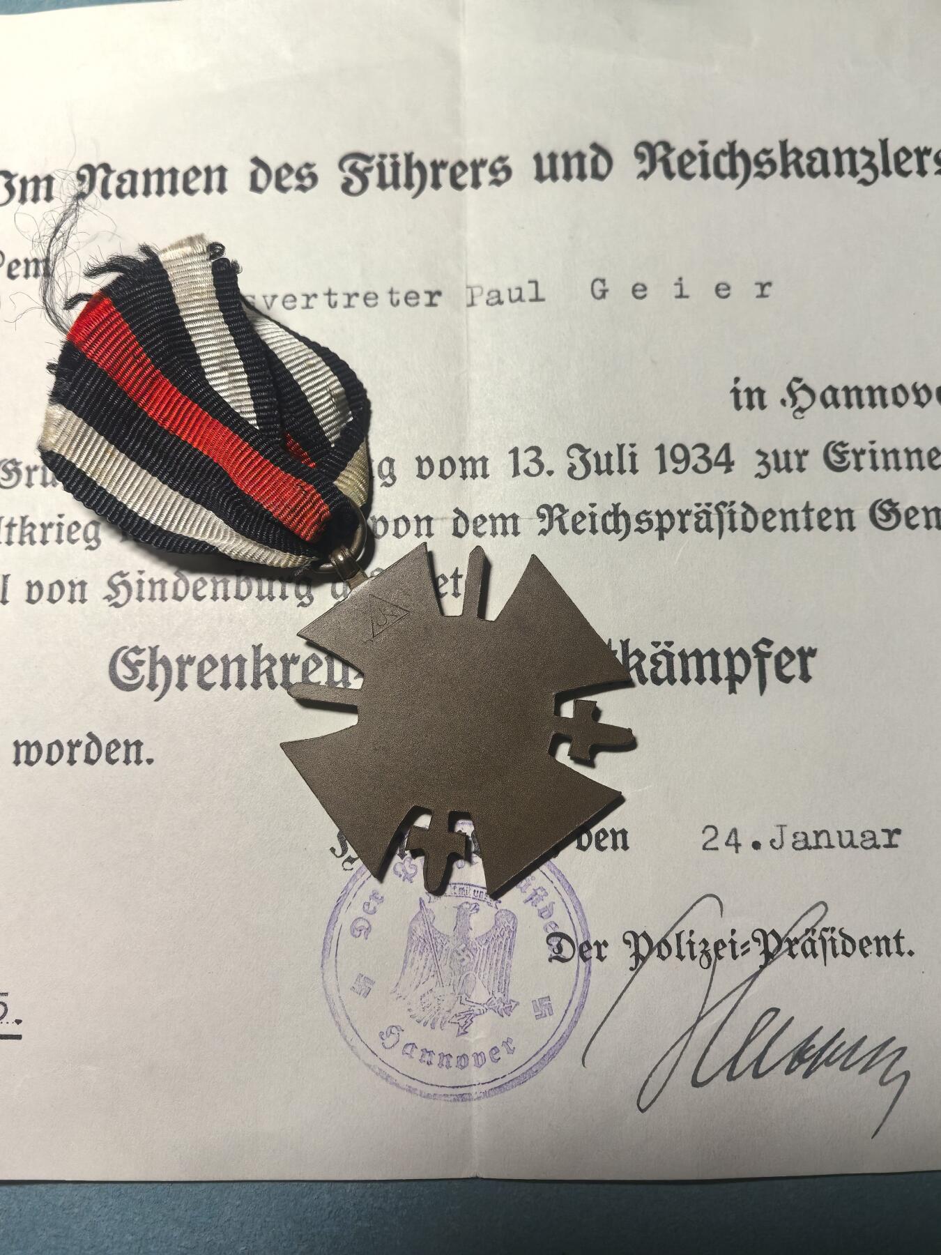 盛世勋华——号角文化勋章邮票专场拍卖第311期 德国（1918）佩剑兴登堡奖章 带厂标 实发带证书