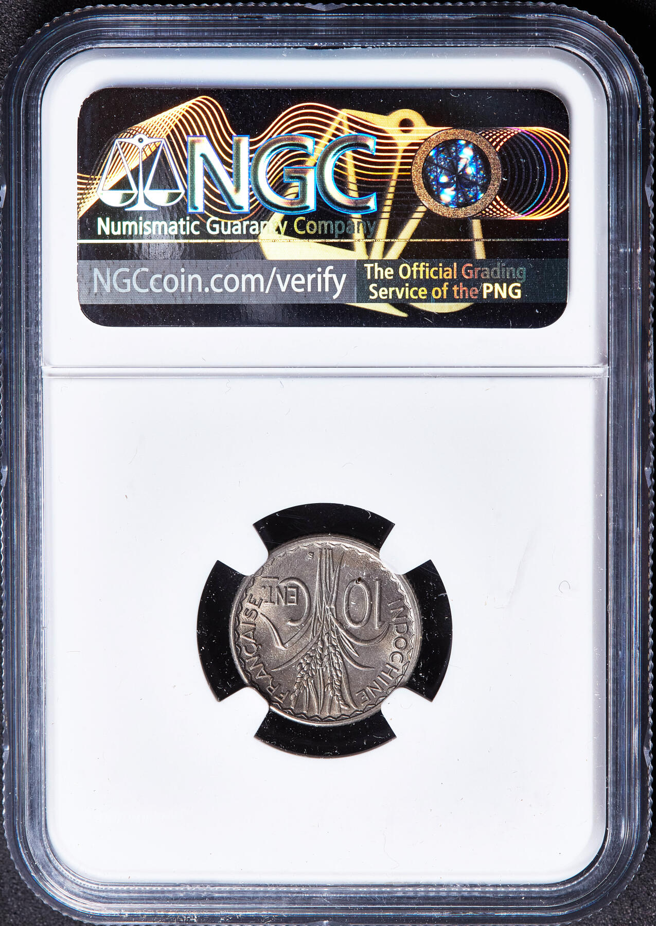 【俄甄集藏】2026年(050)04-01星期三 晚 19:30 全场包邮 法属印度支那1941年S版10分镍币，NGC MS65，黄油彩，转光品相