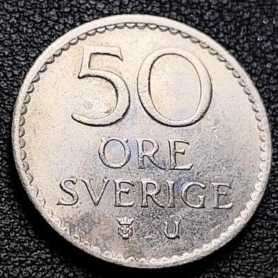 泉币菌-第217场-拍品多 请提前出价 - 古斯塔夫六世 皇冠王冠 瑞典1969年50欧尔銅镍币 22毫米4.8g