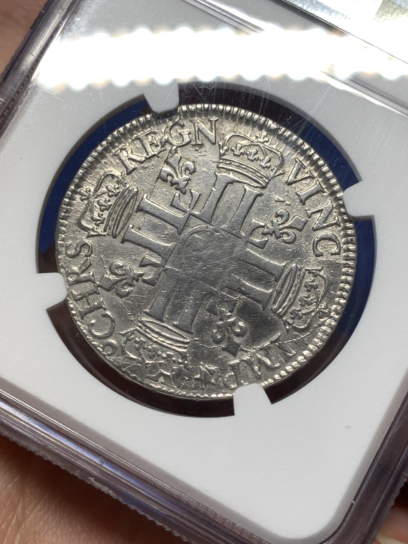 《竞宝斋》第475场 周日，周一 2场连拍 （全场包邮）欢迎送拍 NGC XFD 法国1690年路易十四1/2埃居银币