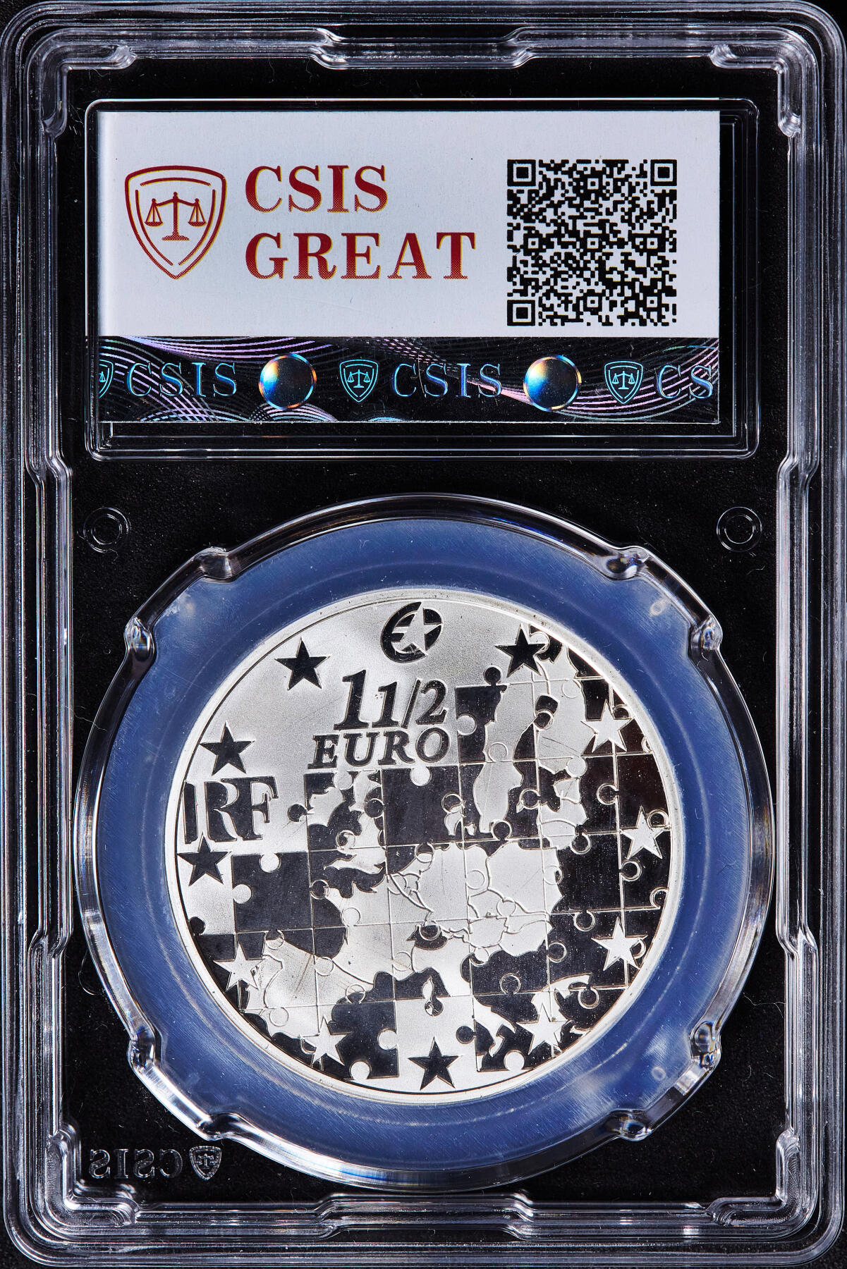 【俄甄集藏】2026年(050)04-01星期三 晚 19:30 全场包邮 法国2004年纪念欧盟东扩1.5欧元精制银币，信泰 PF70UC，重22.2克，900银，发行量40000枚