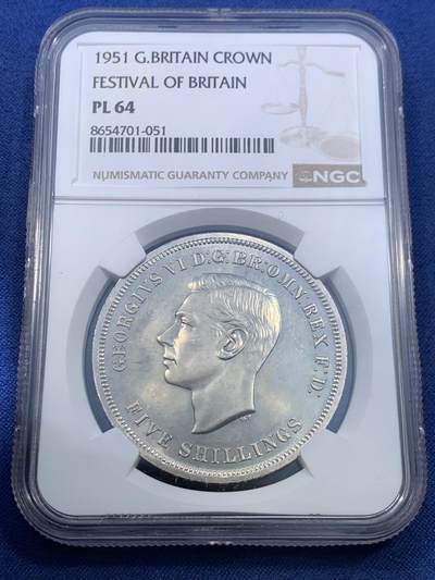 《竞宝斋》第475场 周日，周一 2场连拍 （全场包邮）欢迎送拍 - NGC PL64 英国1951年乔治六世镍马剑克朗 最后的马剑 状态不错