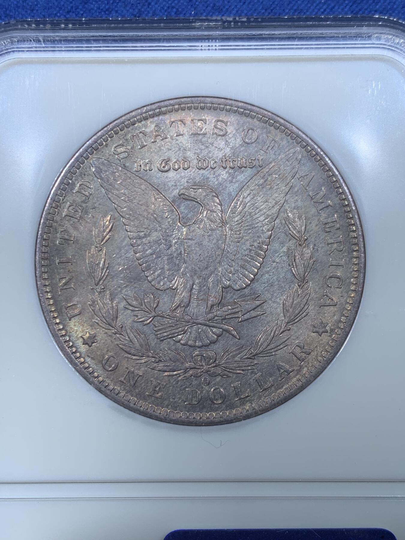 《竞宝斋》第475场 周日，周一 2场连拍 （全场包邮）欢迎送拍 NGC MS64 美国 1884年 新奥尔良厂 1美元 摩根银币 六位数编号经典老盒 双面淡五彩包浆