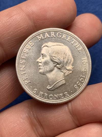 《竞宝斋》第475场 周日，周一 2场连拍 （全场包邮）欢迎送拍 - 丹麦1958年弗雷德里克九世-玛格丽特公主双面人像2克朗银币