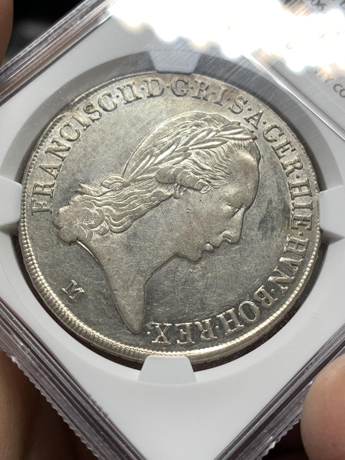 《竞宝斋》第475场 周日，周一 2场连拍 （全场包邮）欢迎送拍 NGC AUD 奥属意大利 1796年 米兰版弗朗茨二世泰勒大银 1TAL大银币  非常见的奥属尼德兰版本