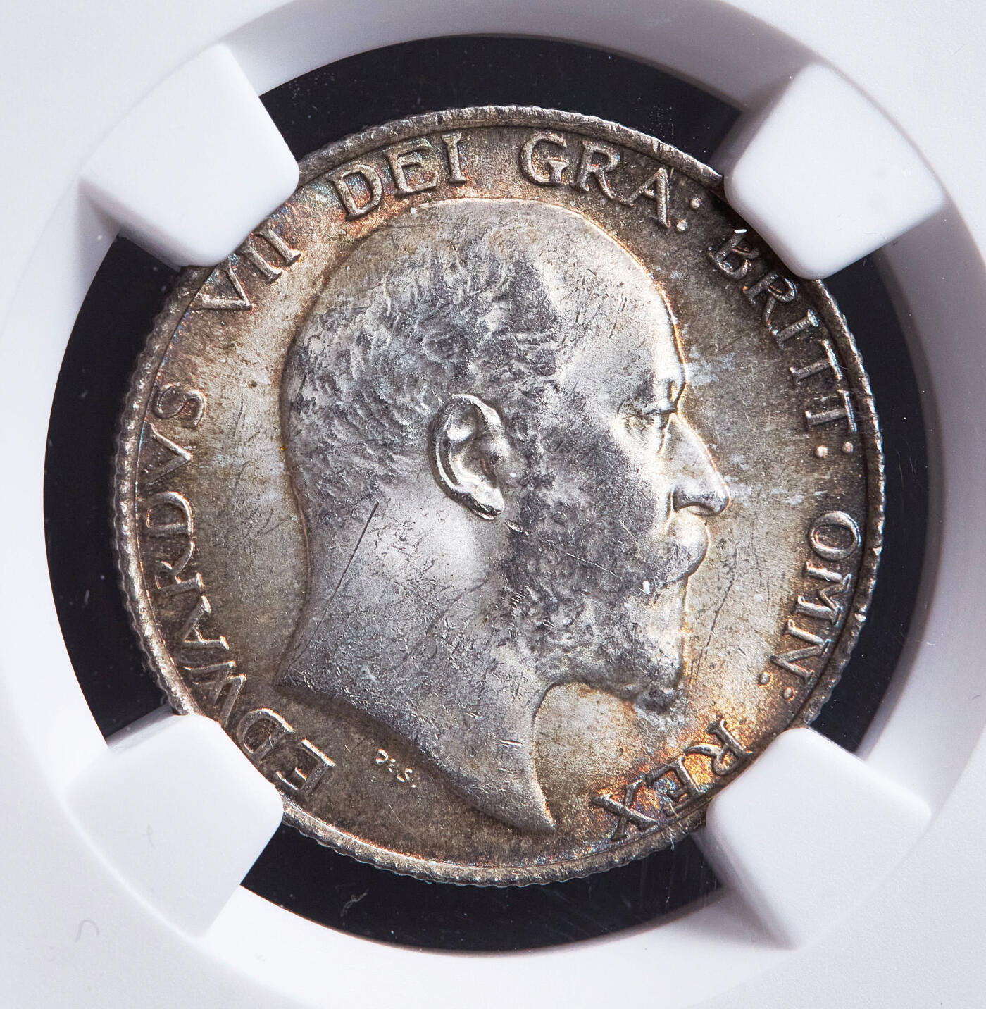 【俄甄集藏】2026年(050)04-01星期三 晚 19:30 全场包邮 英国1902年爱德华七世1先令银币，NGC MS63，黄油五彩，转光品相