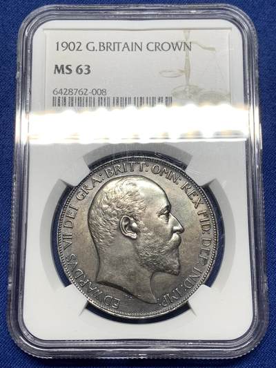 《竞宝斋》第475场 周日，周一 2场连拍 （全场包邮）欢迎送拍 - NGC MS63 英国1902年爱德华七世马剑一克朗 双面深彩包浆