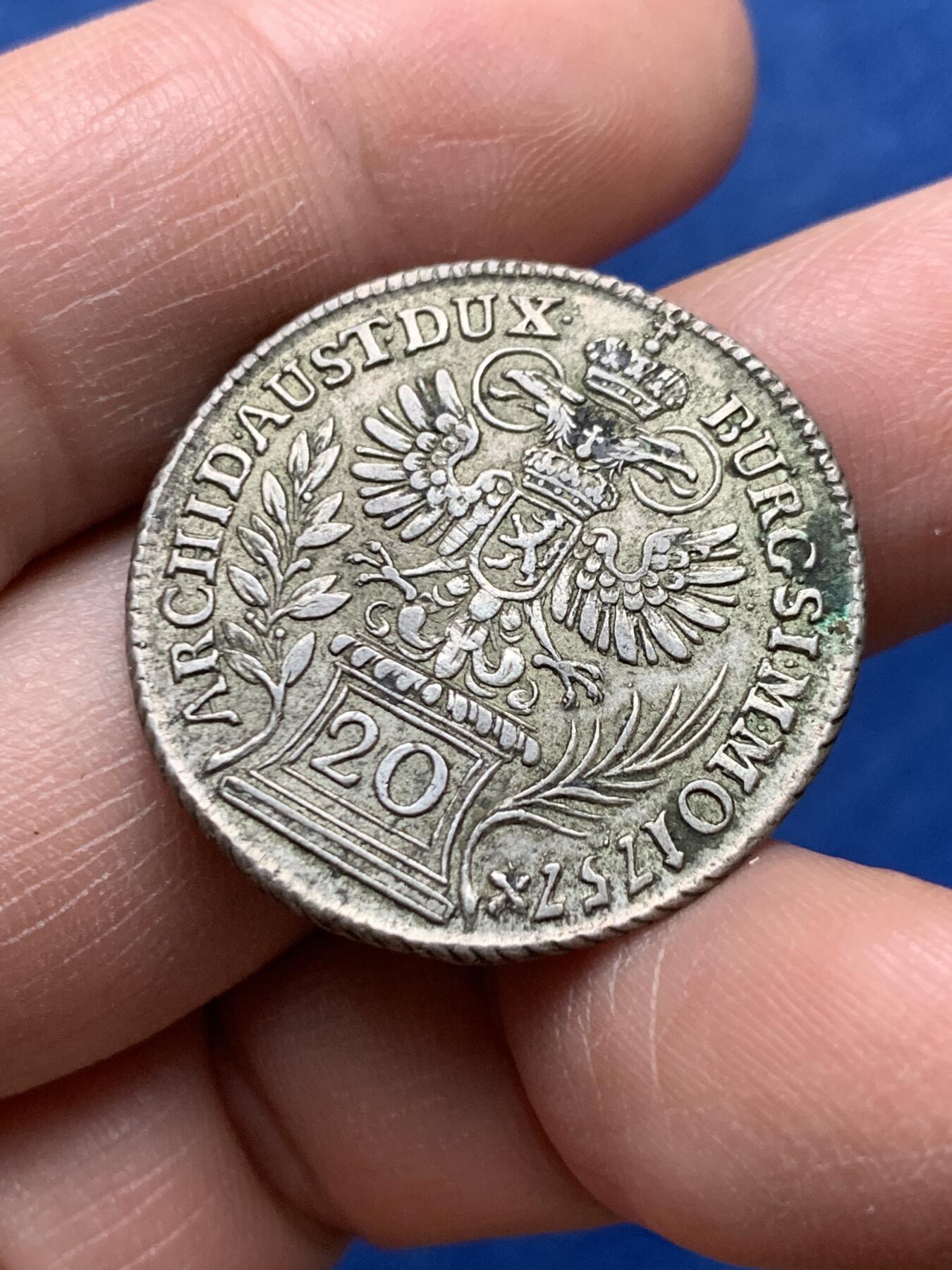 《竞宝斋》第475场 周日，周一 2场连拍 （全场包邮）欢迎送拍 神圣罗马帝国奥地利1757年玛丽亚特蕾莎20克鲁泽银币