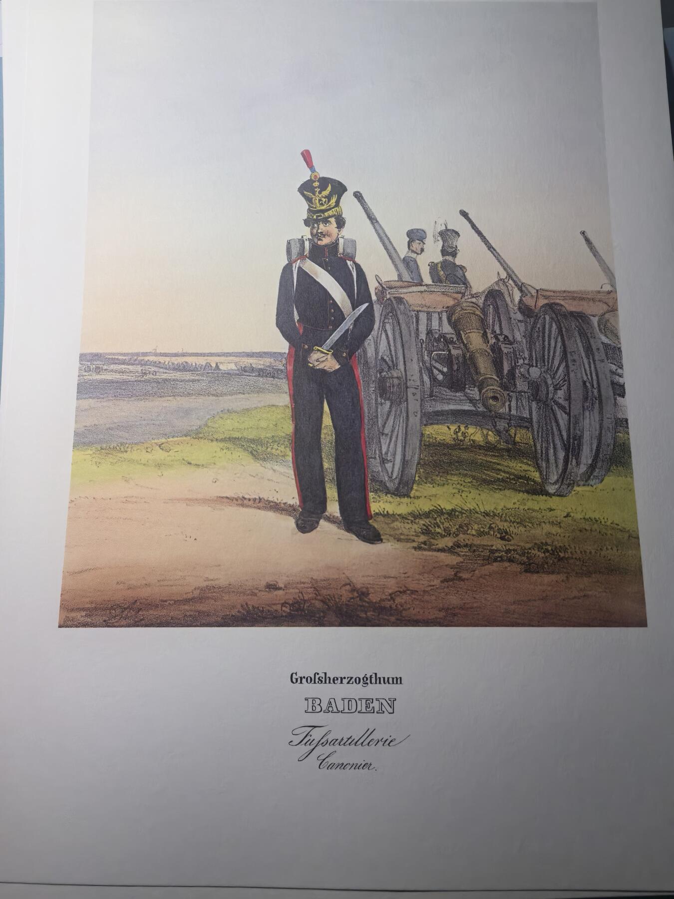 盛世勋华——号角文化勋章邮票专场拍卖第311期 大尺寸手绘图卡 巴登大公国徒步炮兵 大A4尺寸 翻印自1848年出版《德意志陆军》一书