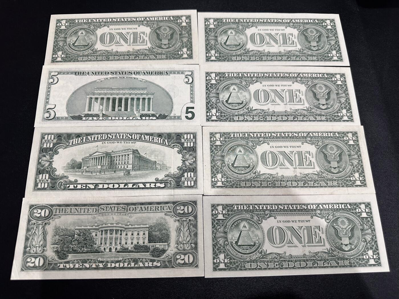 《外钞收藏家》第六百二十二期（精品场）（长期征集拍品、欢迎藏友们联系合作） 美国大头和小头版1-20美元 8张一起 非全新 品相如图