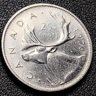 泉币菌-第217场-拍品多 请提前出价 - 高币值 加拿大1976年1/4加拿大元 伊丽莎白二世 驯鹿 24mm 