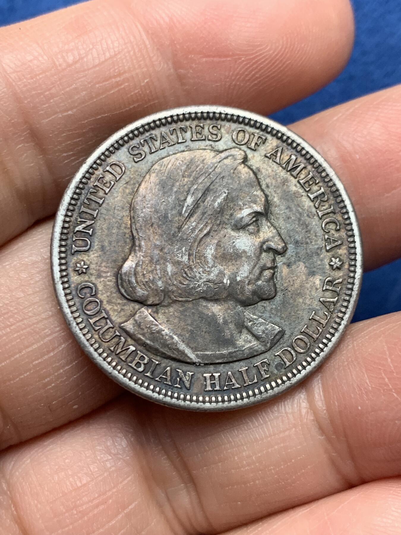 《竞宝斋》第475场 周日，周一 2场连拍 （全场包邮）欢迎送拍 美国1893年哥伦布纪念半美元银币，带光带彩