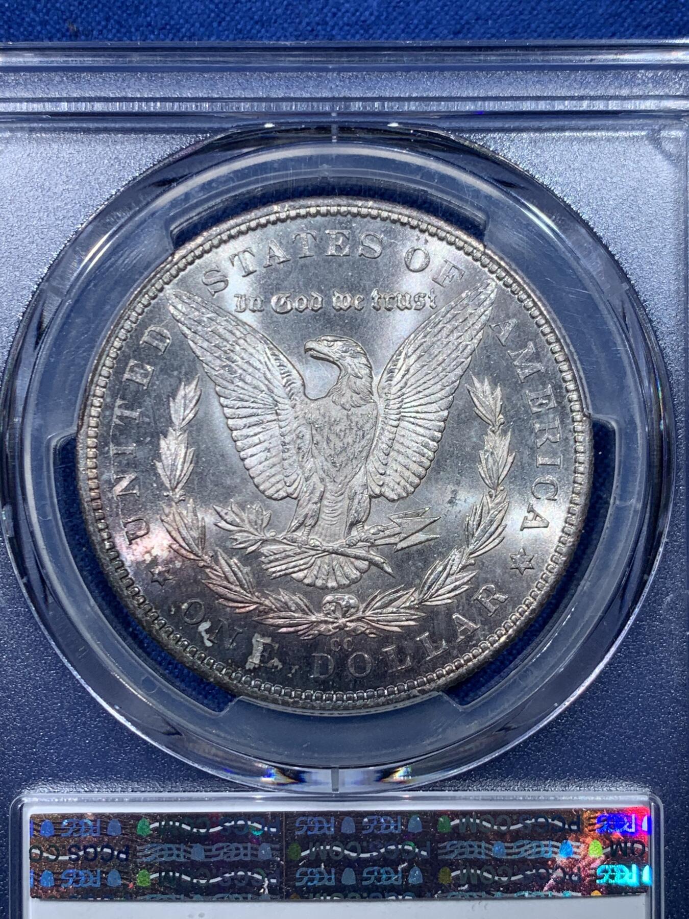 《竞宝斋》第475场 周日，周一 2场连拍 （全场包邮）欢迎送拍 PCGS MS64 美国 1884 CC 摩根1美元银币 带彩的CC少见