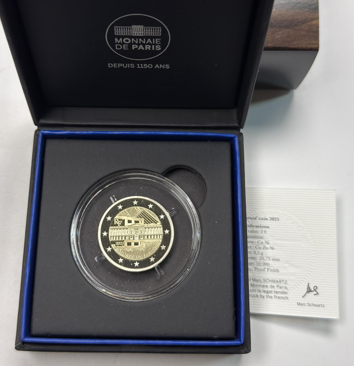 S&S Numismatic世界钱币-拍卖 第123期  法国2025年 巴黎卢浮宫 2欧元双色精制纪念币 盒证齐全