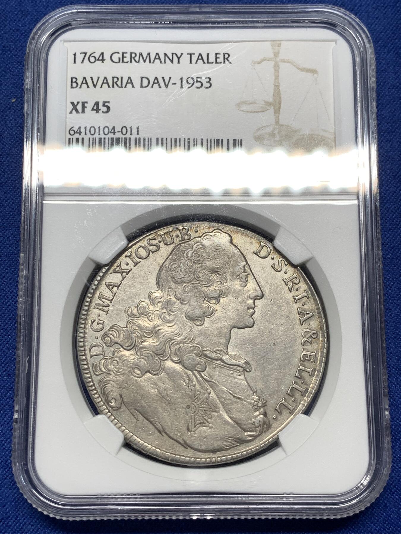 《竞宝斋》第475场 周日，周一 2场连拍 （全场包邮）欢迎送拍 NGC XF45 德国巴伐利亚1764年圣母抱婴泰勒 细节都可以 感觉能上au