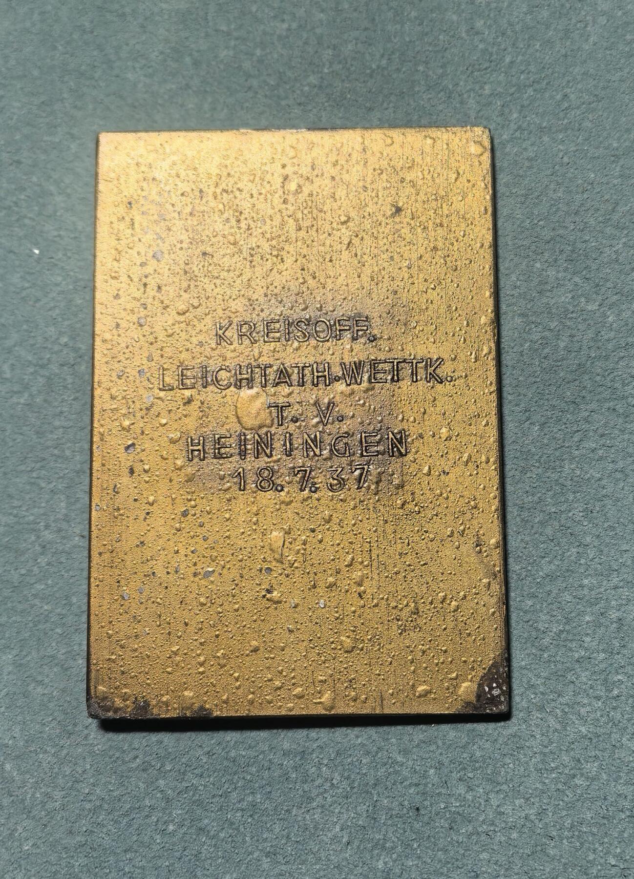 盛世勋华——号角文化勋章邮票专场拍卖第311期 德国（1939）1937年海宁根地区田径竞赛优胜者纪念章牌