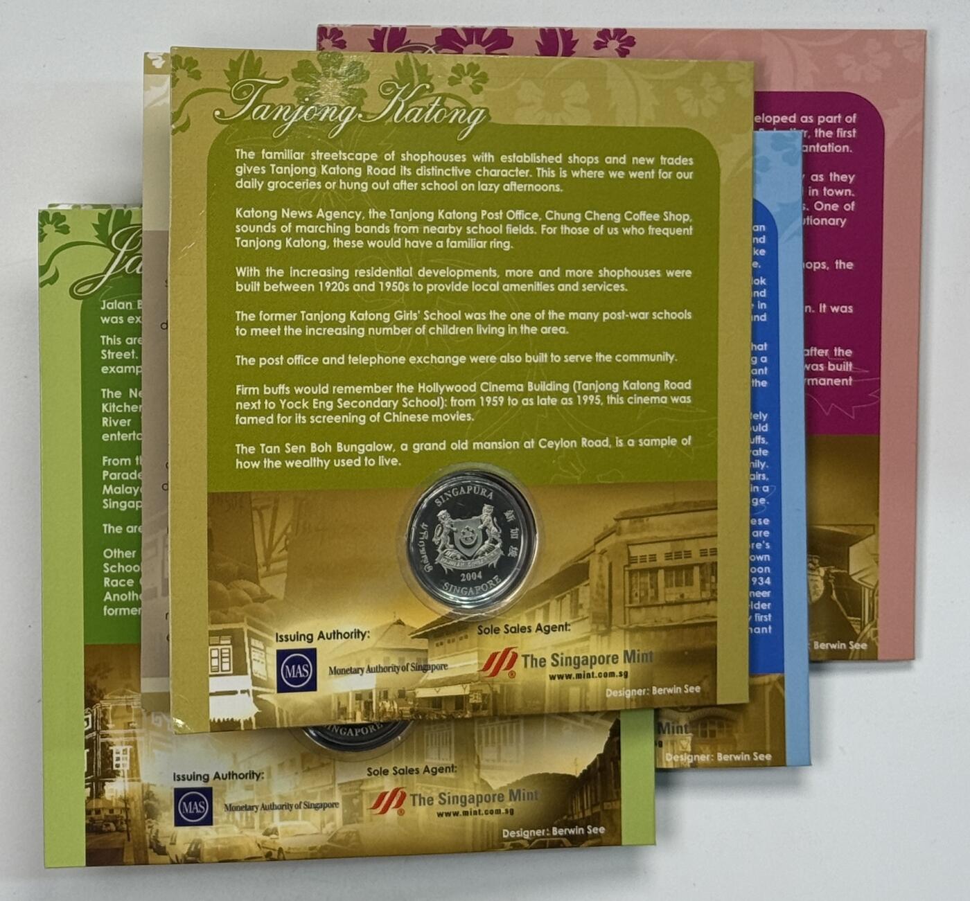 S&S Numismatic世界钱币-拍卖 第123期  新加坡2004年 新加坡特征规划-魅力老街 1新元纪念币4枚全套 官方卡币