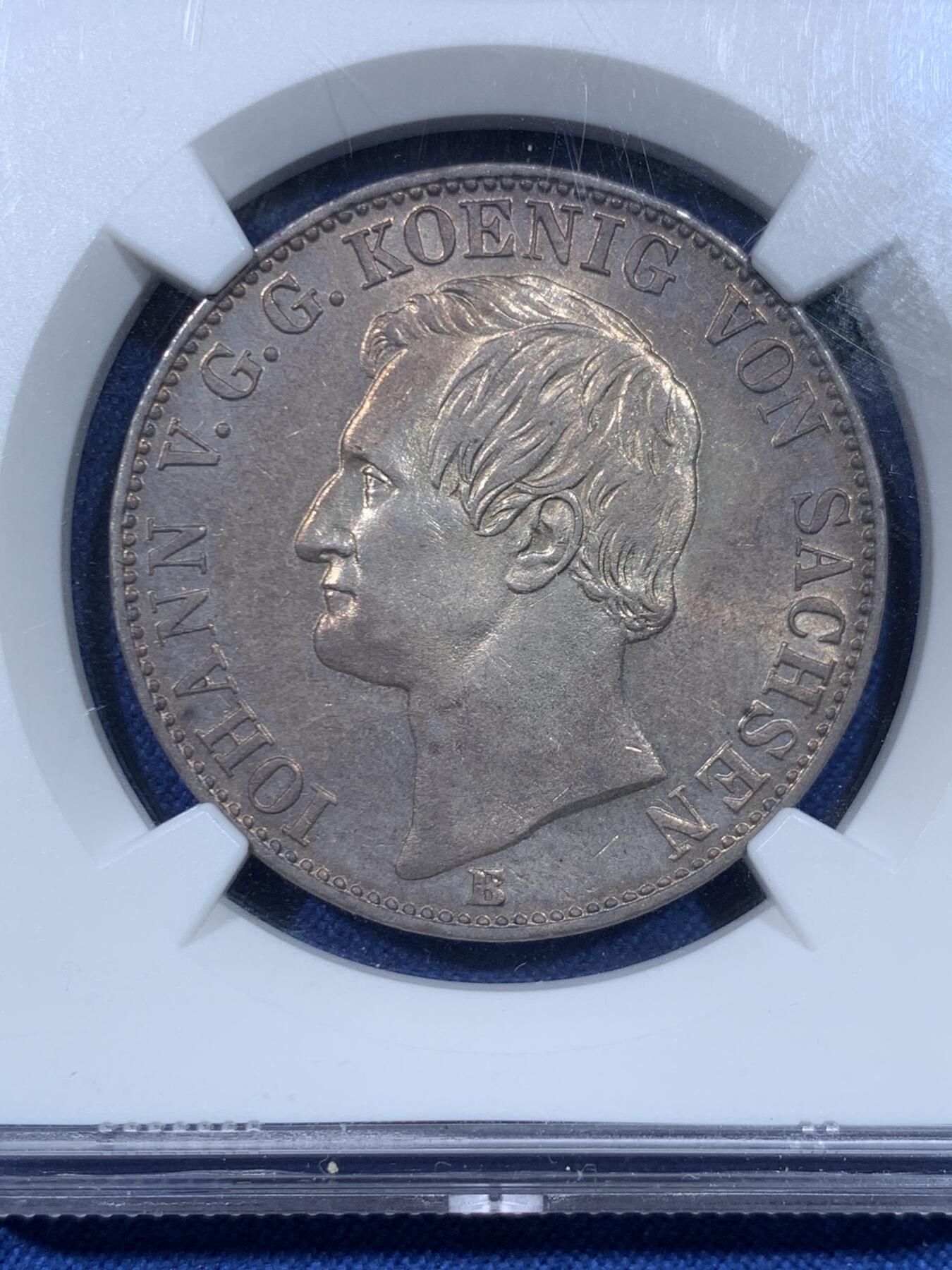 《竞宝斋》第475场 周日，周一 2场连拍 （全场包邮）欢迎送拍 NGC AU58 德国 1860 萨克森矿业泰勒 略感低评