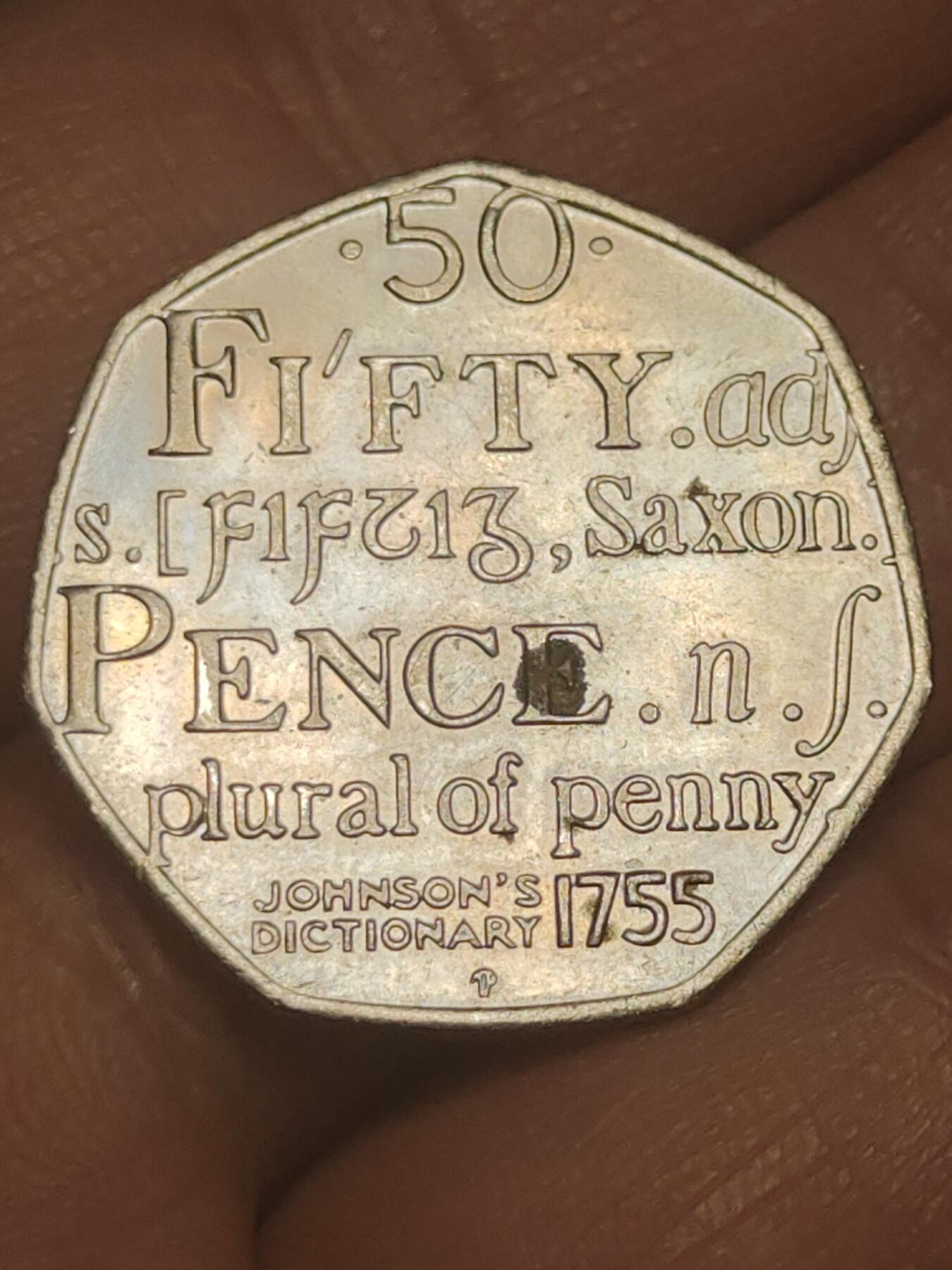 2026年第三十八场(总第二百零七场）外国好品散币场(免佣金) 英国🇬🇧2005单年份50便士(塞缪尔·约翰逊英文字典出版250周年纪念币)