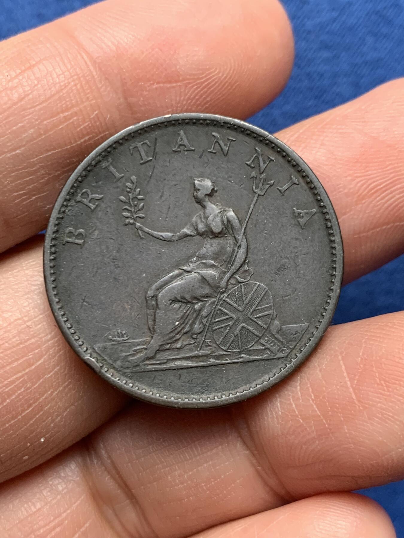 《竞宝斋》第475场 周日，周一 2场连拍 （全场包邮）欢迎送拍 英国1806年乔治三世半便士铜币