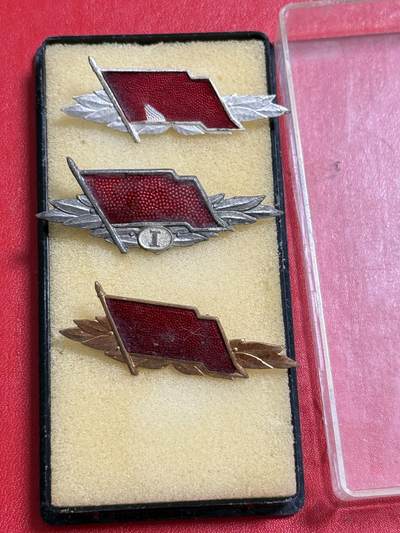 韵星假日军品类拍卖第50期 - 民主德国银级铜级工战队技能证章一组 两银一铜 其中银级一级一个