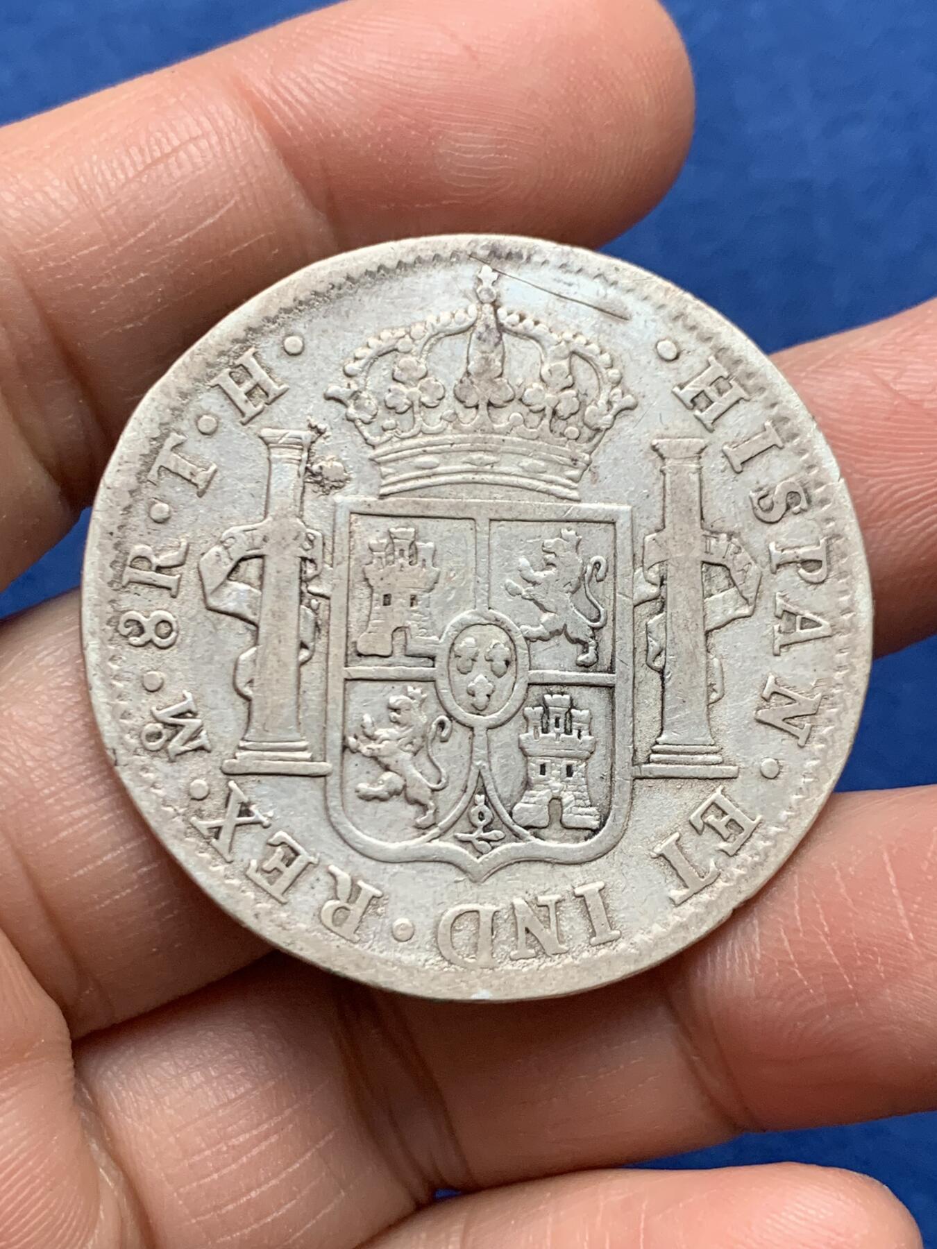 《竞宝斋》第475场 周日，周一 2场连拍 （全场包邮）欢迎送拍 西属墨西哥1805年MO TH卡洛斯四世双柱银币