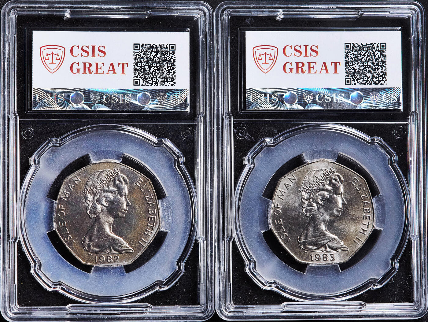 【俄甄集藏】2026年(050)04-01星期三 晚 19:30 全场包邮 英属马恩岛1981-1984年TT超级摩托车赛50便士纪念币4枚一组，信泰 MS66-MS67，发行量均为30000枚