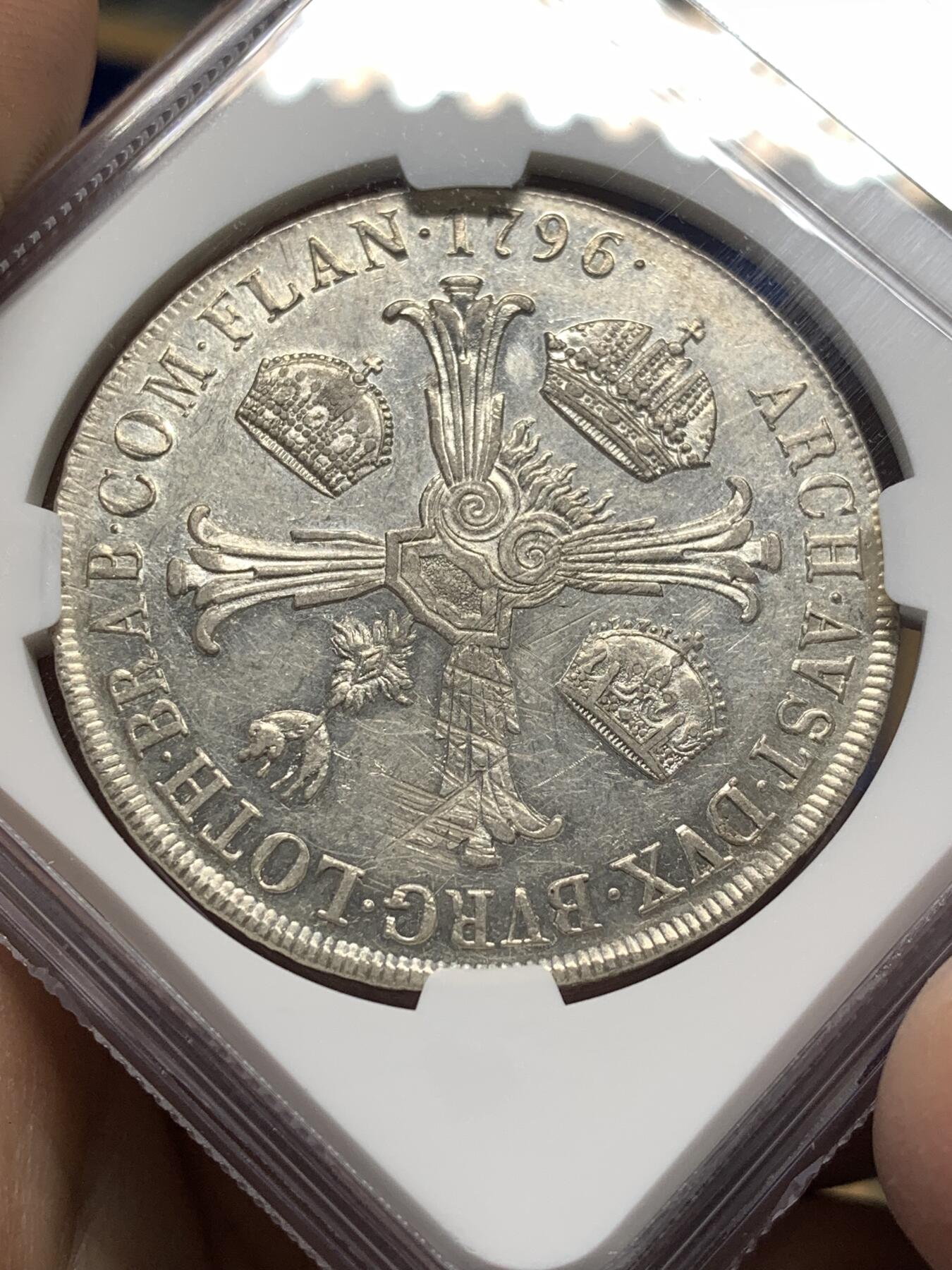 《竞宝斋》第475场 周日，周一 2场连拍 （全场包邮）欢迎送拍 NGC AUD 奥属意大利 1796年 米兰版弗朗茨二世泰勒大银 1TAL大银币  非常见的奥属尼德兰版本