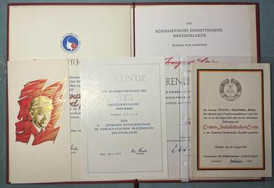 盛世勋华——号角文化勋章邮票专场拍卖第311期 - 东德德意志妇女联盟（DFD）会员伊尔姆加德·斯特恩所获荣誉 各类证书奖状
