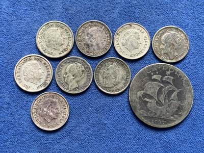 《竞宝斋》第475场 周日，周一 2场连拍 （全场包邮）欢迎送拍 - 九枚一组 葡萄牙/荷属银币 总重17.65g 640银