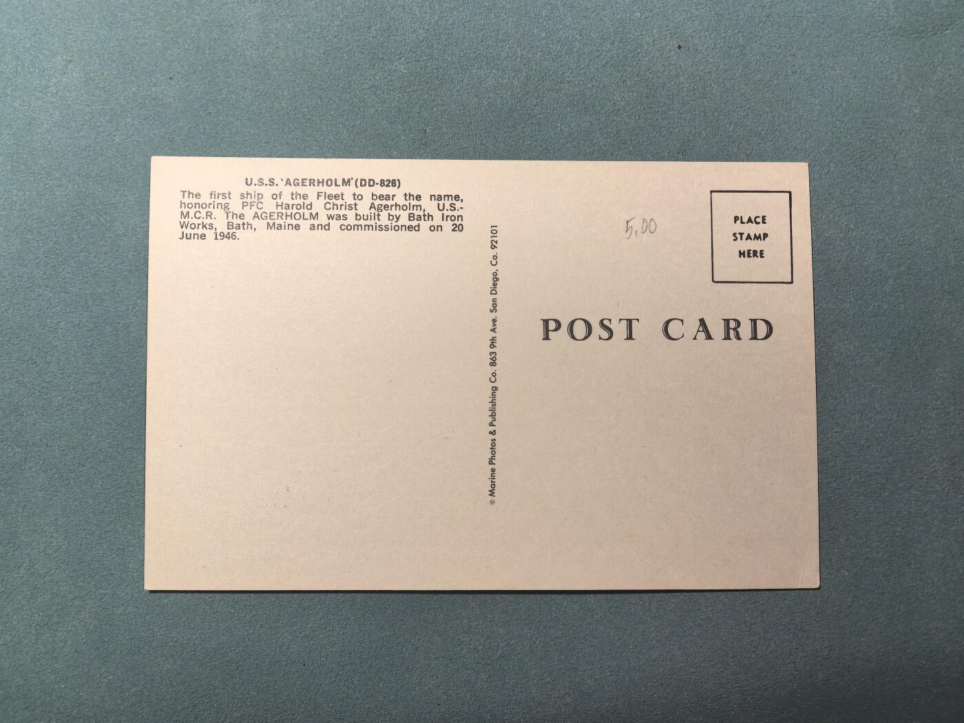 盛世勋华——号角文化勋章邮票专场拍卖第311期 美国冷战时期军舰专题明信片 埃杰霍姆号驱逐舰（DD-826）