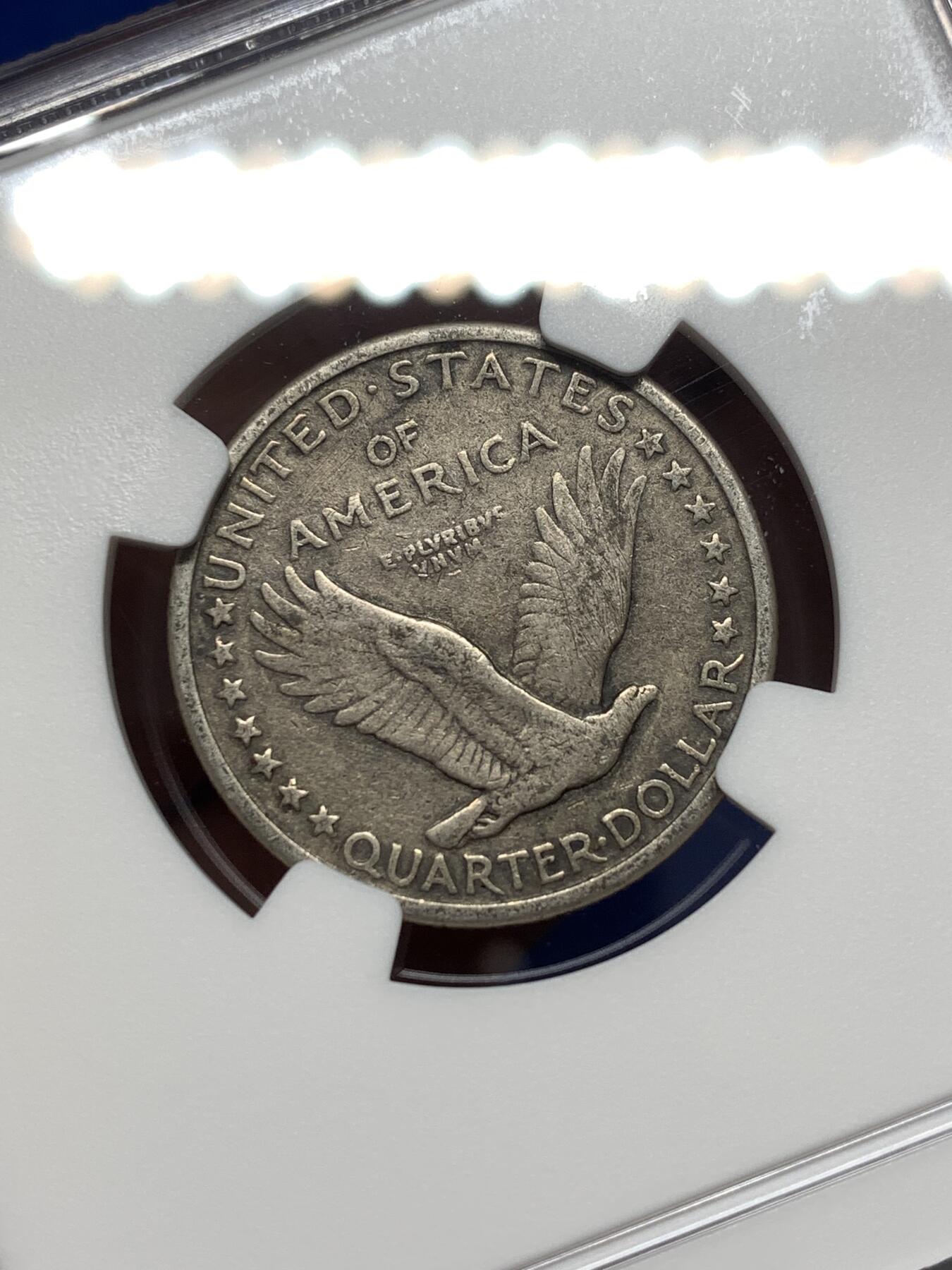 《竞宝斋》第475场 周日，周一 2场连拍 （全场包邮）欢迎送拍 NGC VFD 美国1917年type 1版本25美分银币，NGC错标成type 2，实际是鹰下无星type 1版本，仅发行两年。具体版别自辨