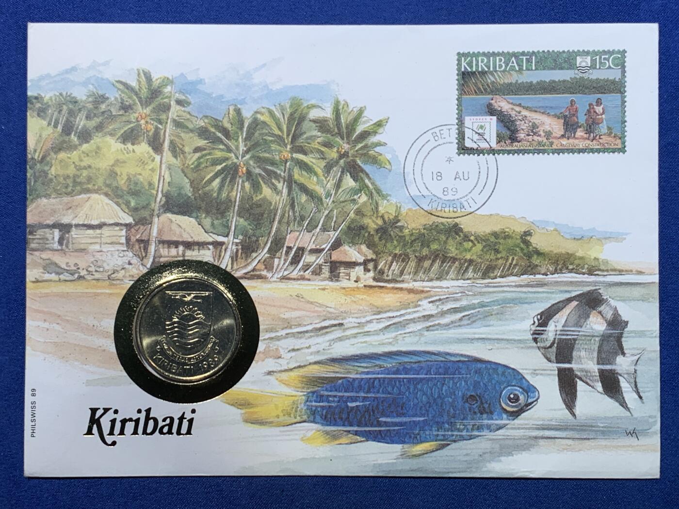 《竞宝斋》第475场 周日，周一 2场连拍 （全场包邮）欢迎送拍 邮币封 基里巴斯 1989年2元纪念币