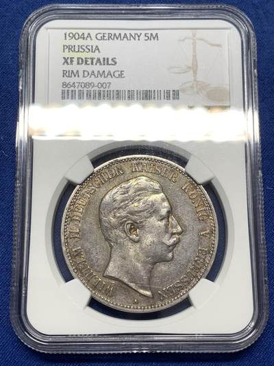 《竞宝斋》第475场 周日，周一 2场连拍 （全场包邮）欢迎送拍 - NGC XFD 德国1904年威廉二世5马克银币