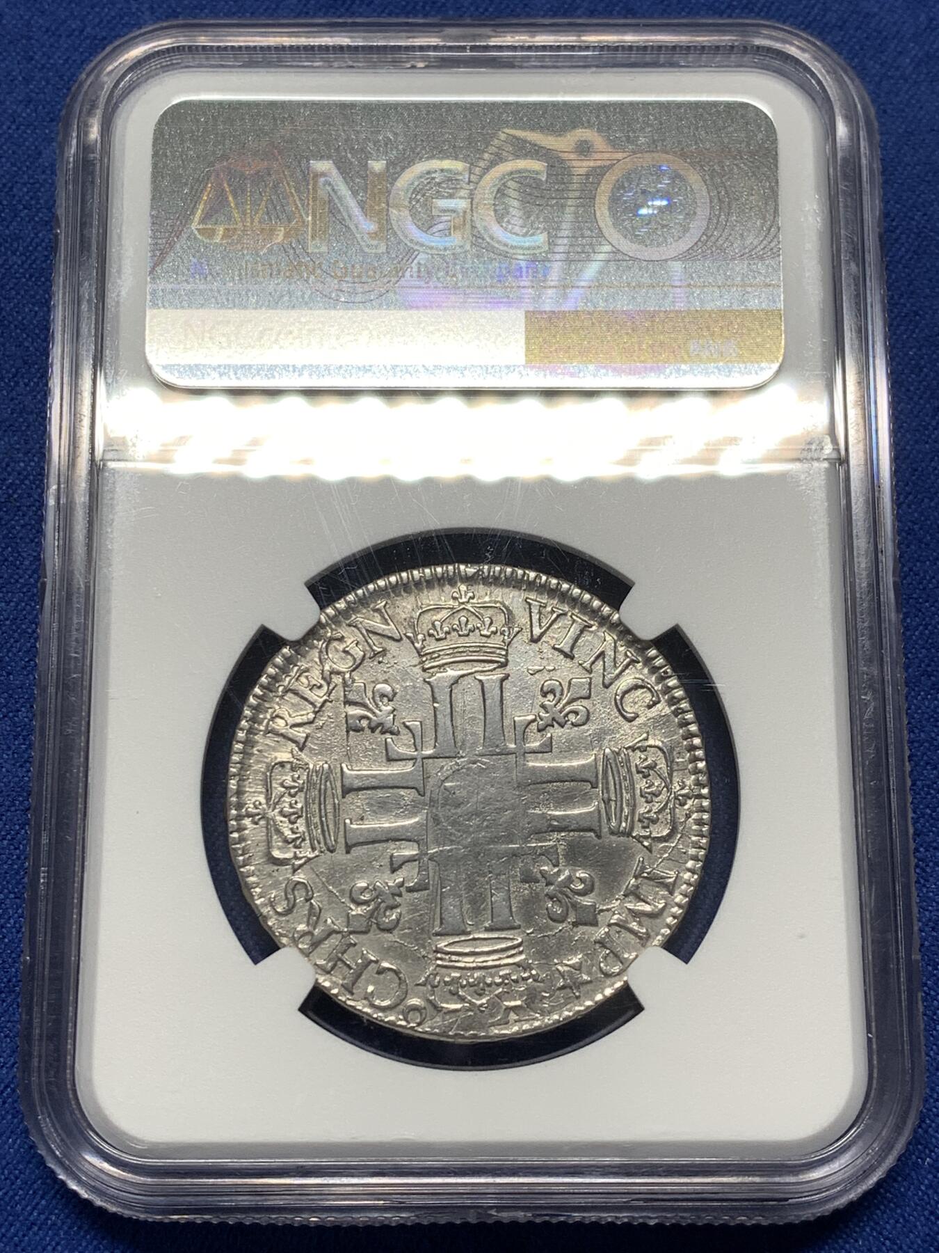 《竞宝斋》第475场 周日，周一 2场连拍 （全场包邮）欢迎送拍 NGC XFD 法国1690年路易十四1/2埃居银币