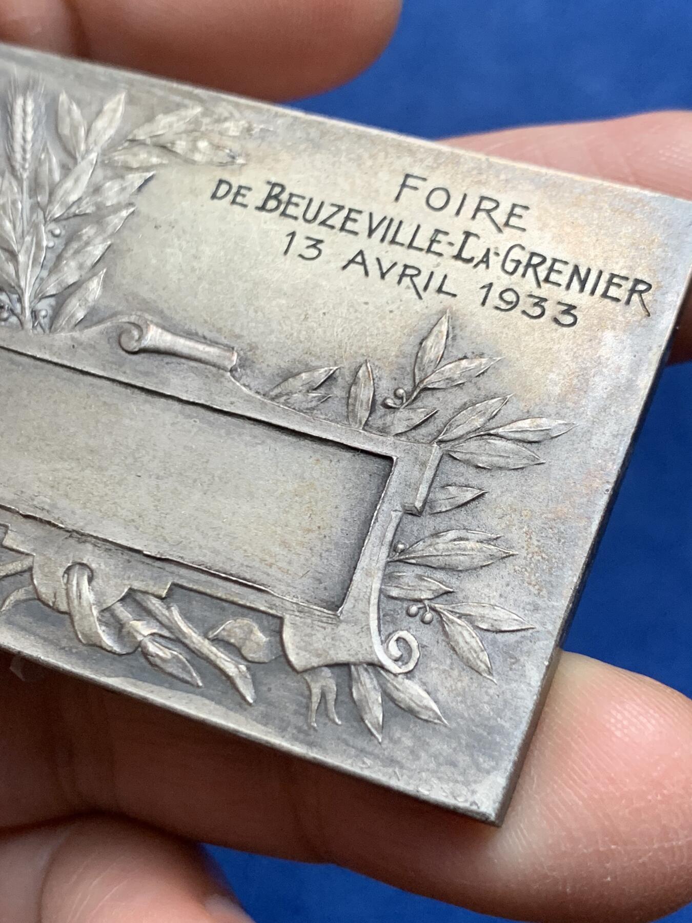 《竞宝斋》第475场 周日，周一 2场连拍 （全场包邮）欢迎送拍 法国农业部颁发方型镀银铜章 71.5克 57*39.5mm 正方形铜标