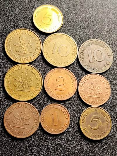 泉币菌-第217场-拍品多 请提前出价 - 高币值 10枚一组 联邦德国 各面值币 混合年份 