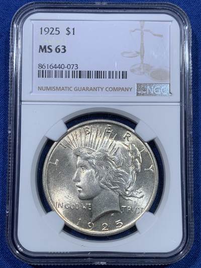 《竞宝斋》第475场 周日，周一 2场连拍 （全场包邮）欢迎送拍 - NGC MS63 美国1925年和平1美元银币
