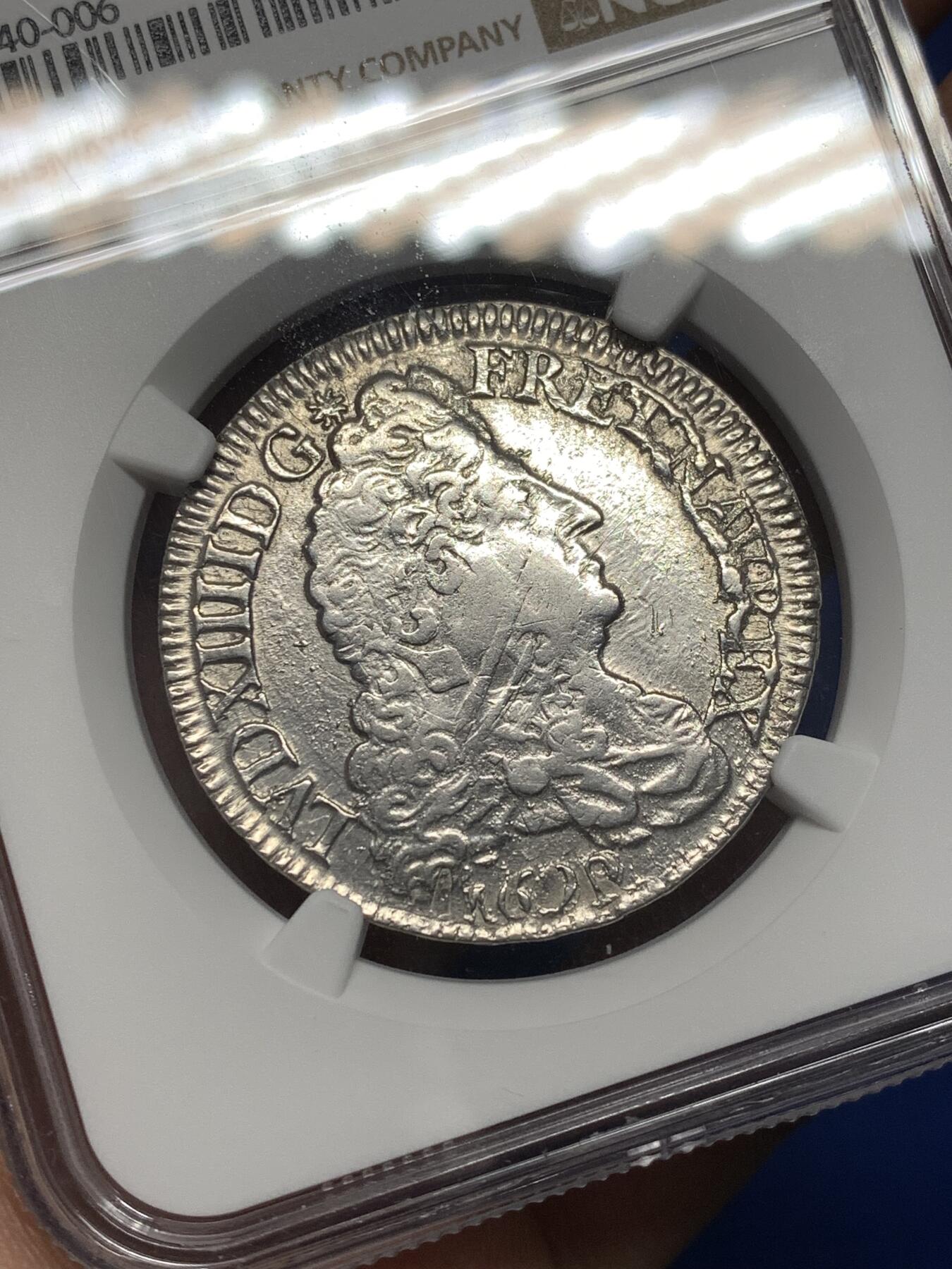 《竞宝斋》第475场 周日，周一 2场连拍 （全场包邮）欢迎送拍 NGC XFD 法国1690年路易十四1/2埃居银币