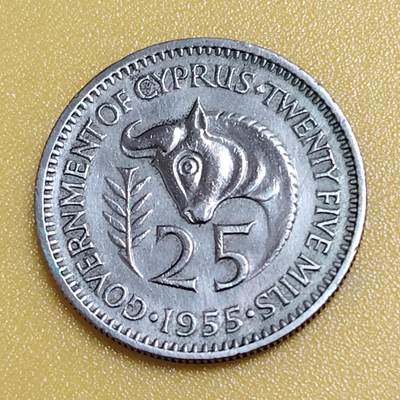 布加迪🐬～世界钱币(上海)🌾第 284 期 /  各国套币和散币 - 塞浦路斯🇨🇾 1955年 25米尔