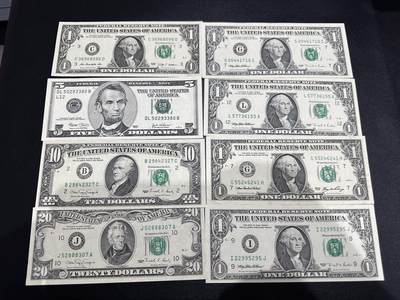 《外钞收藏家》第六百二十二期（精品场）（长期征集拍品、欢迎藏友们联系合作） - 美国大头和小头版1-20美元 8张一起 非全新 品相如图