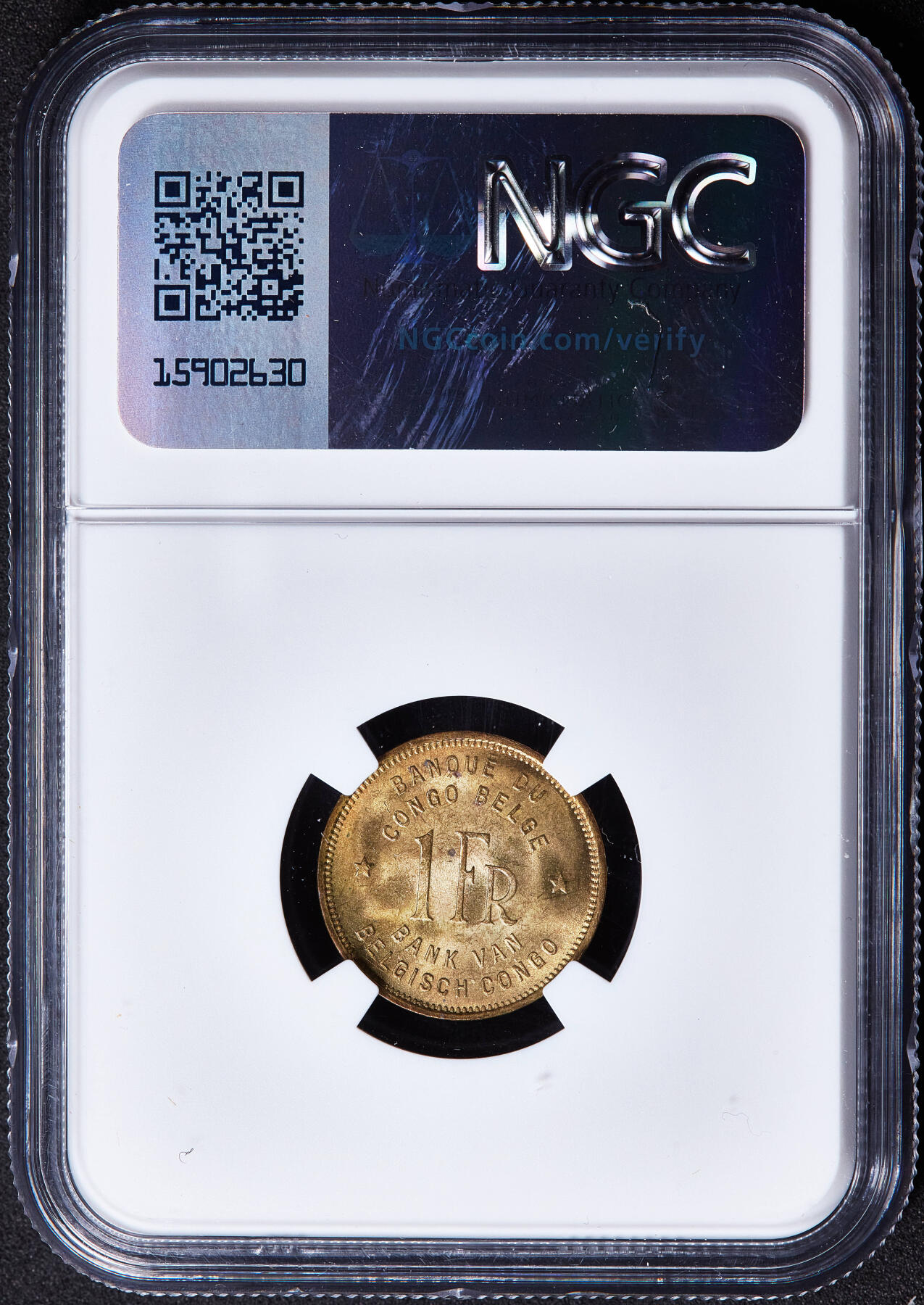 【俄甄集藏】2026年(050)04-01星期三 晚 19:30 全场包邮 比属刚果1949年大象1法郎铜币，NGC MS63，转光品相