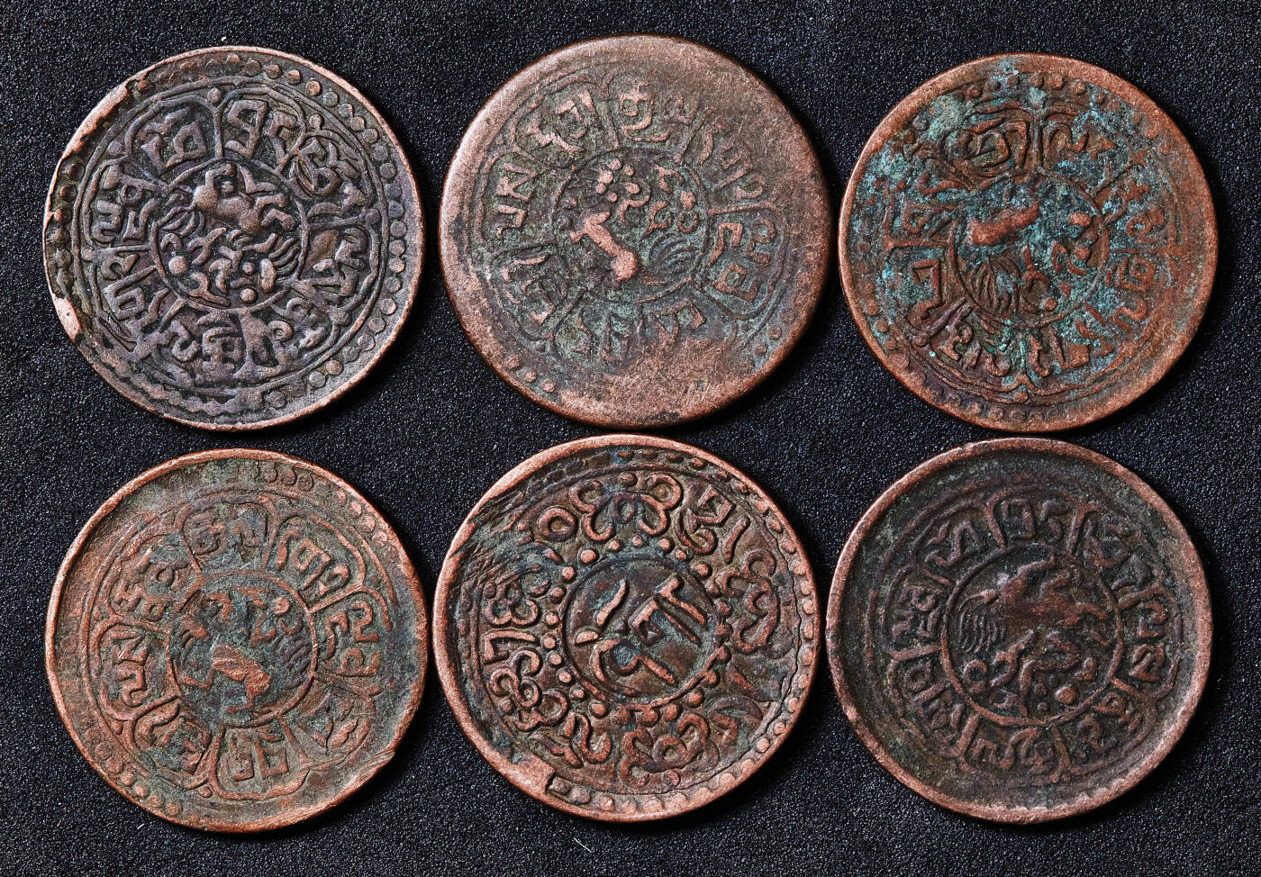 【俄甄集藏】2026年(050)04-01星期三 晚 19:30 全场包邮 中国西藏1920-1928年雪康一钱铜币6枚一组，原味状态